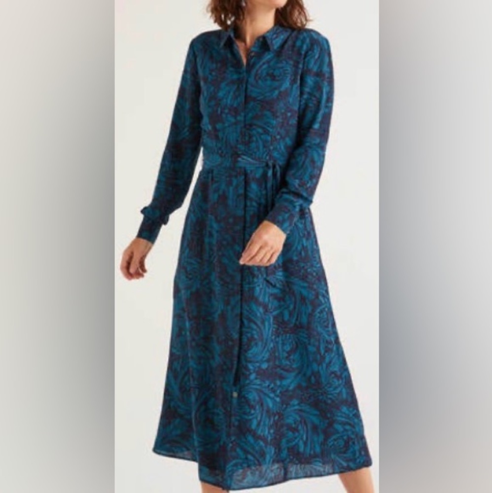 Boden. Jemima Silk Shirt Dress	Size 8
Colour:	Navy, Marbled Dreams